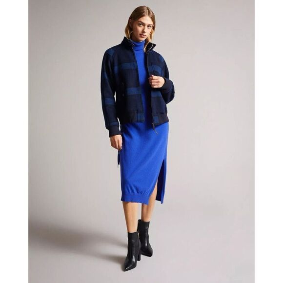 NEW Ted Baker Aavvaa Long Sleeve Wool Blend Bright Blue Sweater Dress 2 US 6 - Picture 3 of 7